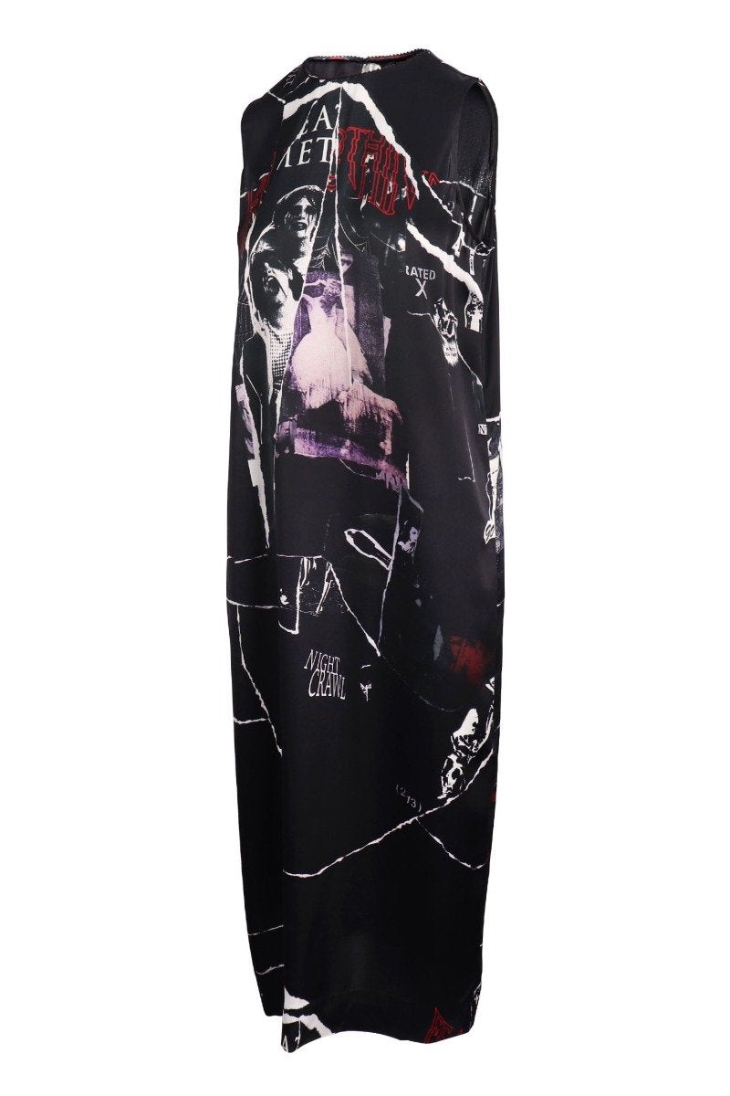 Punk Patchwork Dress Women Fashion MCQ Silk Sleeveless Stylish Designer Chic