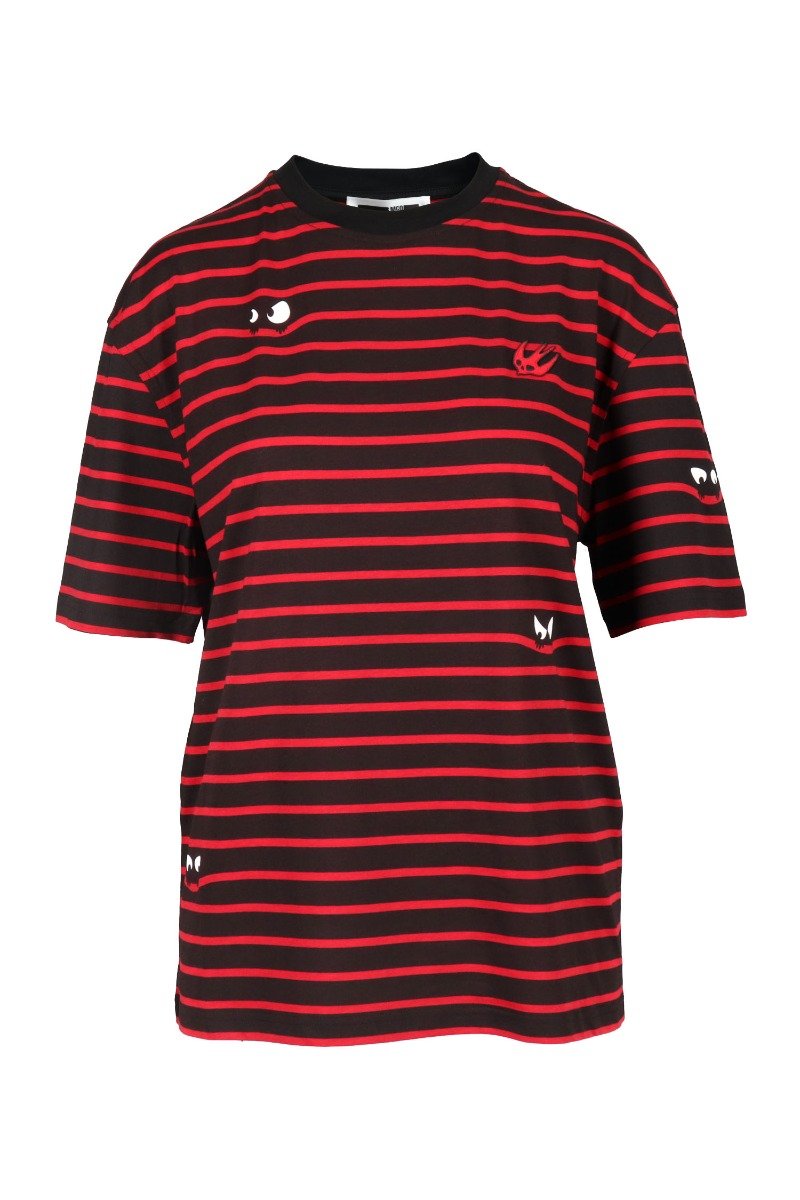 Monster Stripe T-Shirt Women Fashion MCQ Cotton Short-Sleeve Pattern Casual Tee