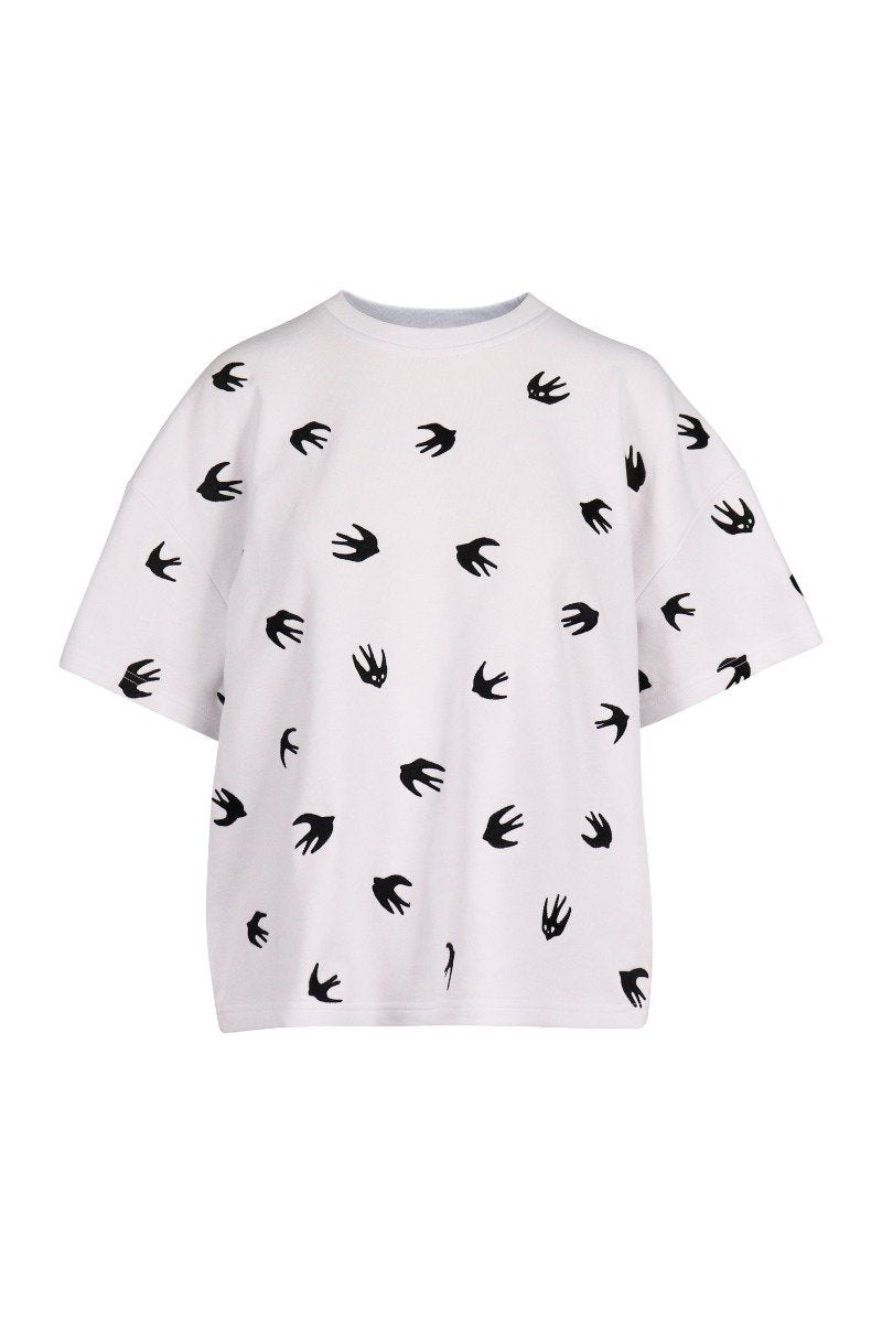 Swallow Cropped Sweatshirt Tee Women Fashion MCQ Short Sleeve Cotton Top