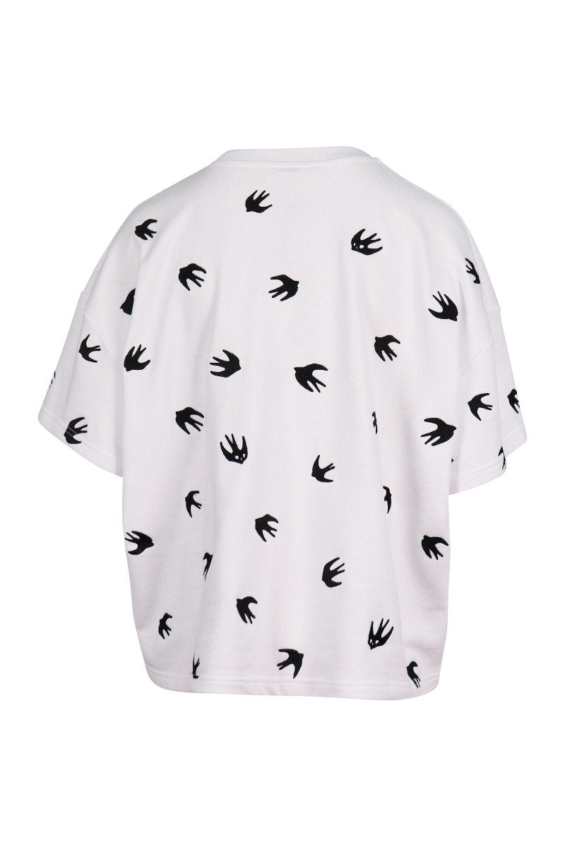 Swallow Cropped Sweatshirt Tee Women Fashion MCQ Short Sleeve Cotton Top